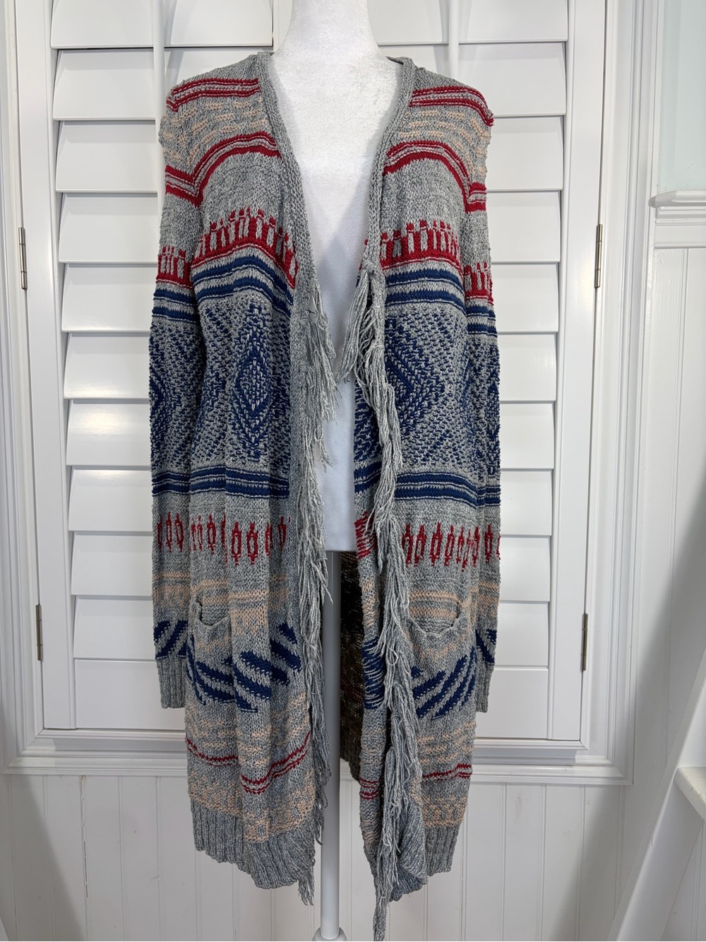 American Eagle Fringe Open-Front Sweater Cardigan (M)
